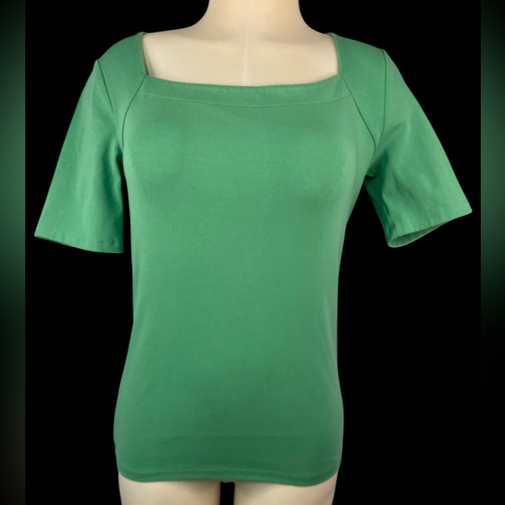 Ann Taylor Green Square Neck Short Sleeve Top Women’s Medium
